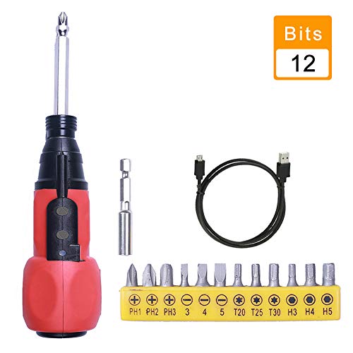 3.6V Electric Screwdriver Rechargeable Cordless Screwdriver with Front LED,12Pcs Precision Screwdriver Bits,USB Charging