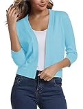 Urban CoCo Women's 3/4 Sleeve Cropped Cardigan Sweater Elegant Shrugs for Women (L, Light Blue)