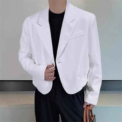Men Blazer Solid Color Lapel Long Sleeve One Button Casual Suits Streetwear Fashion Crop Coats3