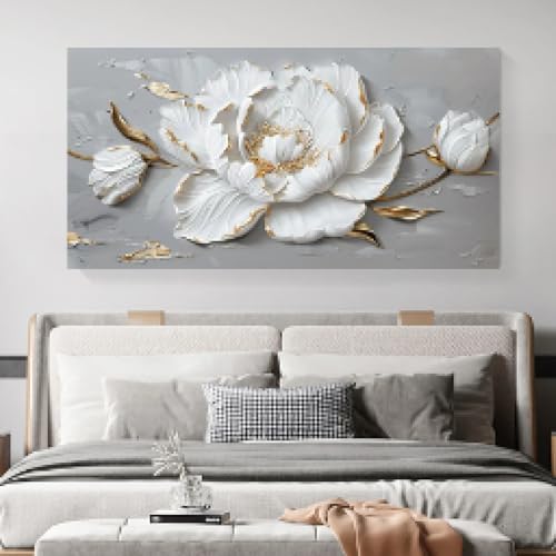 Tableau de luxe abstrait fleurs dorées avec cadre de salon