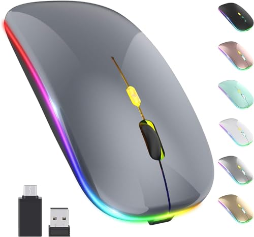 Image of LED Wireless Mouse, Slim Silent Mouse 2.4G Portable Mobile Optical Office Mouse with USB & Type-c Receiver, 3 Adjustable DPI Levels for Notebook, PC, Laptop, Computer (Gray)