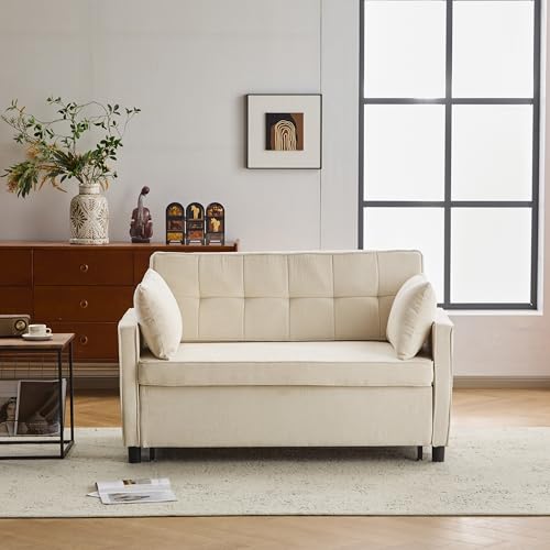 Shye Sofá cama de dos plazas con función de dormir, sofá cama doble, respaldo ajustable, tela chenilla, espuma de alta densidad, sofá de salón, sofá cama