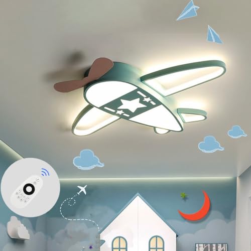 PANNN Plafonnier Led Enfant Plafonnier Avion Créatif 40W LED Plafonnier Chambre Enfant Dimmable Avec Télécommande 3000K-6500K Luminaire Jardin D'enfants Pour Chambre...