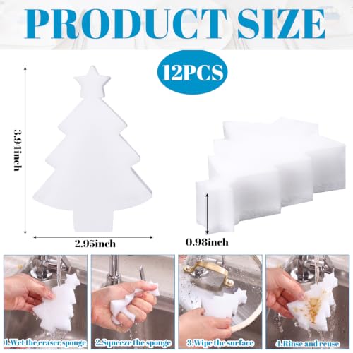 Image of Tioncy 12 Pack Christmas Tree Kitchen Sponges Bulk White Christmas Tree Dual Sided Scrubber Sponges Dishwashing Kitchen Cleaning Accessories for Home Decor Household Supplies