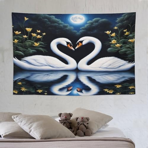 Tapisserie cygne PAZZK pour habiller un mur vide | Tenture tissu esthétique 150x230