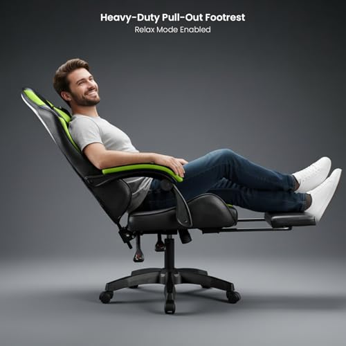 Image of Warrior Edition Gaming & Office Ergonomic Chair | Vegan Leather | High Back 135 Recliner | Adjustable Height & Linkage Armrest | Lumbar Support | 360 Swivel | 3 Year Warranty, Neon Green