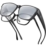 Peekaco Occhiali da sole da uomo e donna, occhiali da sole polarizzati leggeri da indossare sopra gli occhiali, protezione UV400, lenti a specchio A18 nero opaco/argento, A04 nero opaco-argento a