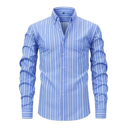 Chemise boutonnée rayée homme manches longues ample vêtement quotidien casual