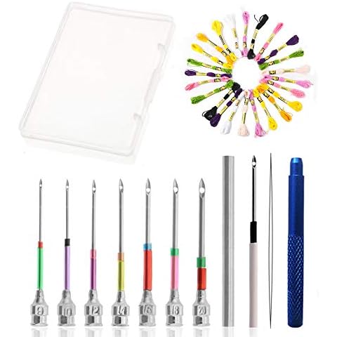 Sweieoni Punch Needle Kit Embroidery Needle Set Needle Punch Tool Kit 8 Pieces Punch Needle Tool + Needle Threader + 24 Pieces Embroidery Thread Embroidery Tool Cover