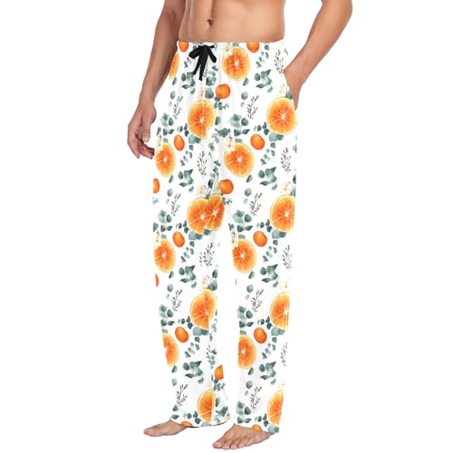 Mens Cotton Pajama Pants Sleep Lounge Pj Bottoms Sleepwear with Pockets Drawstring S Orange Vine4
