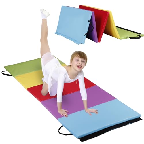 BBBuy 77'' x 30'' Portable Folding Lightweight Exercise Gym Fitness Gymnastics Mat, Extra Thick Foam Tumbling Mat Workouts w/Carrying Handle for Home Gyms Yoga Workouts, Multicolor