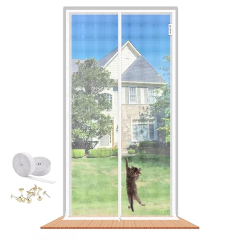 Katzennetz Tür 80x210cm, Fluchtsicher mit Doppelreißverschluss Verstärktes Mesh als Haustür für Katzen, Kratzfest & Atmungsaktiv für Frischluft...