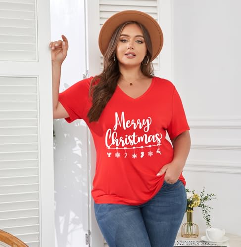Image of ForHailey Women's Plus Size Short Sleeve Tee Shirt V Neck Basic Ladies Loose Fit T Shirt 1X-5X
