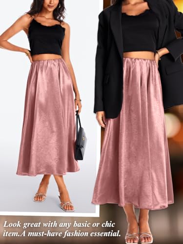 Women's Heavy-Drape Satin Maxi Skirt, Elastic High Waisted A-Line Formal Skirts for Special Occasions4