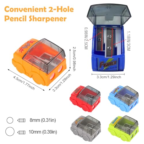 Image of Climberty Car Pencil Sharpener for Kids, Set of 5 Dual Hole Manual | Neat Point Sharpening, Helps Reduce Breakage, Compact Design, Desk and Classroom Use, Simple Handheld Operation