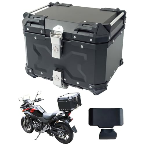 【日本企業】バイク用リアボックス 大容量 22L 45L 55L 65L 100L アルミ 取付ベース付 鍵2本付 簡単脱着 フルフェイス対応 四角 バイクボックス トップケース (BLACK 45L)