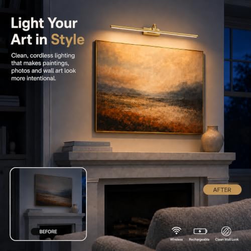 Image of AIFEI Picture Lights for Wall: Rechargeable, True-to-Life Colors, 16 inch Gold