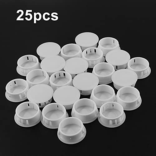 Image of 25Pcs White 1 Inch (25mm) Hole Plug Cover | Plastic Hole Cover, Round End Cap, Flush Type Tube Insert, For Chair Furniture Glide Protectors