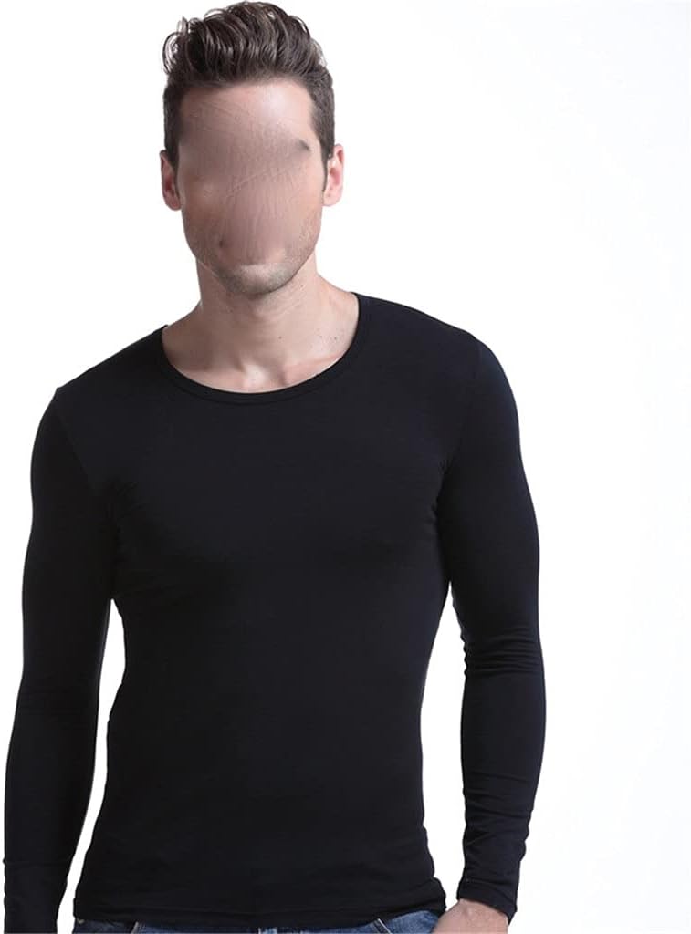 1pcs Men Thin Thermal Underwear Modal Winter Warm Tops Low V Neck Long Sleeves Clothes Black