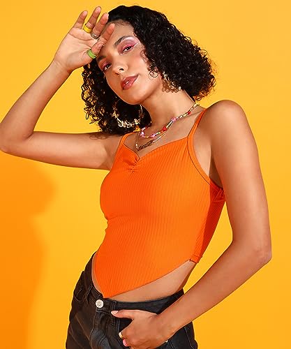 Image of POPWINGS Women Casual Green Rib Hankie Crop Top Tops for Women | Stylish Tops for Women | Trendy Tops Women