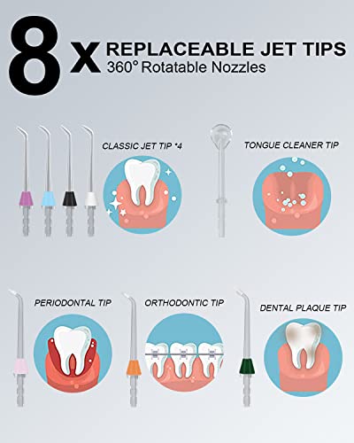 MySmile Powerful Cordless 350ML Water Dental Flosser Portable OLED Display Oral Irrigator with 5 Pressure Modes 18 Replaceable Jet Tips and Storage Bag for Home Travel Use