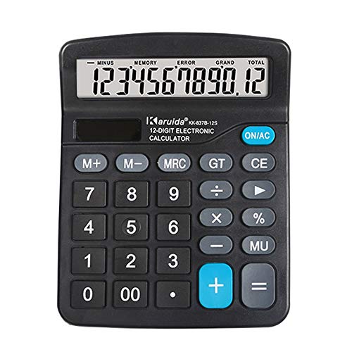 Aibecy Calculadora electrónica de escritorio 837B Función estándar Contador básico con pantalla LCD grande de 12 dígitos Botones grandes Energía dual Batería solar