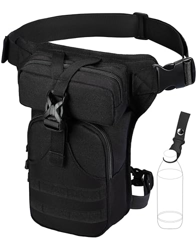 Eshow Bolsa de Pierna para Hombres, Pernera Moto de Lona para Senderismo Ciclismo Montañismo Trabajo Running Deporte al Aire Libre Negro