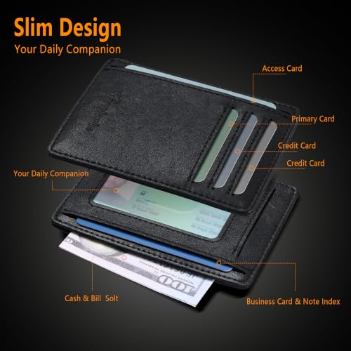 Image of Travelambo Slim Minimalist Wallet for Men, RFID Blocking Credit Card Holder, Front Pocket ID Card Case, Gifts for Men, Husband, Boyfriend, Teenage