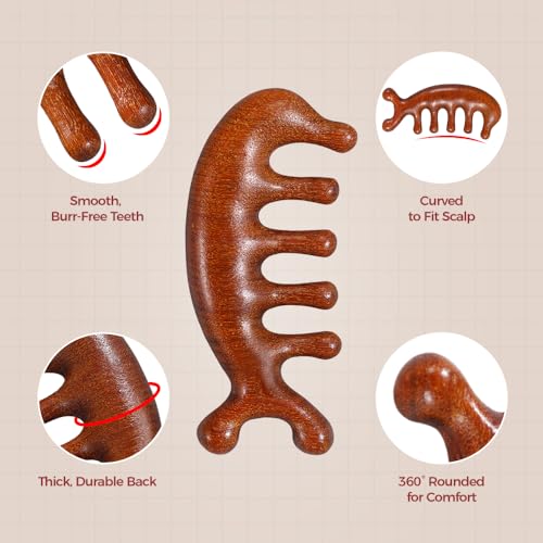 Peine y cepillo masajeador para cuero cabelludo de madera miniatura 3
