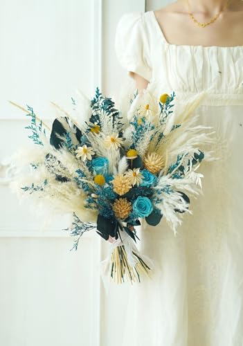 Ramo de boda beige estilo rústico boho con flores preservadas miniatura 4