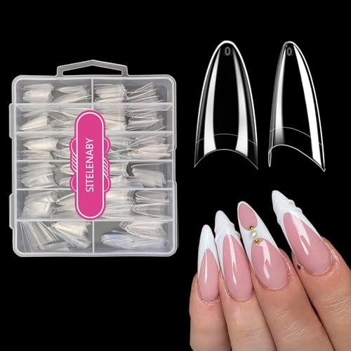 SITELENABY Long Almond Nail Tips 300PCS Soft Gel Pre-Shaped Acrylic Nail Tips X Half Cover Press On Nails Almond Shape Nails For Nail Extension DIY