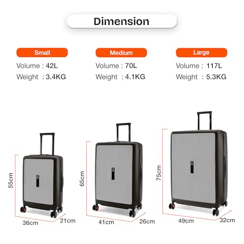 Image of Nasher Miles Zanzibar TSA Lock Hard-Sided Polycarbonate 8 Wheels Double Spinner Cabin Luggage Grey Black 20 inch |55cm Trolley Bag| Suitcase,Small