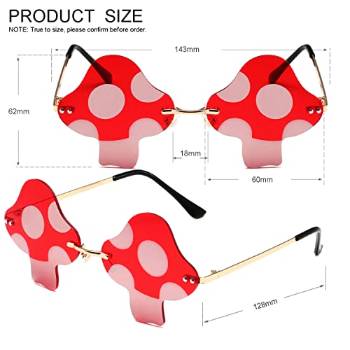 JOVAKIT Mushroom Shaped Sunglasses for Women Men Vintage Rimless Sun Glasses Retro rave Party Halloween Eyeglasses (Gold/Red+Gold/Red&Silver Mirror)3