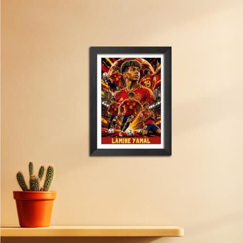 Image of TenorArts Lamine Yamal Spain Poster Worldcup Themed Laminated Photo Frame Painting with Matt Finish Black Texture (12 inches x 9inches)