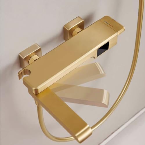 Robinet de baignoire avec douchette à main en laiton or brossé durable - 4
