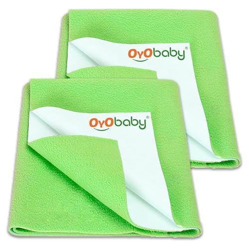 Image of OYO BABY Baby Dry Sheet Combo Pack of 2 Medium Size | 100x70 cm Waterproof Mattress Protector | Quick Dry, Soft & Breathable Fabric | Suitable for Newborns & Babies up to 12 Months - Light Green