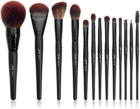 Jessup Full Makeup Brushes Set 13pcs, Professional Vegan Foundation Powder Contour Blush Highlight Eyeshadow Blending Concealer Spoolie EyeLiner Brush, Phantom Black T300