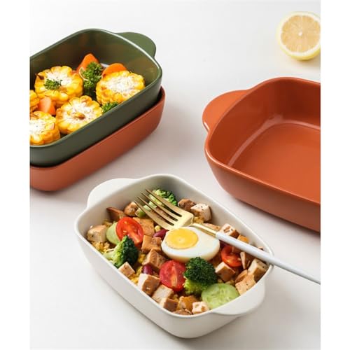 Bandeja para hornear microondas cuenco de cerámica rectangular fuentes de horno rojas 4