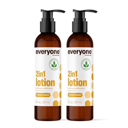 Everyone 2-in-1 Lotion for Hands/Body 8 ounce (Pack of 2) Coconut and Lemon made with Essential Oils for Men and Women