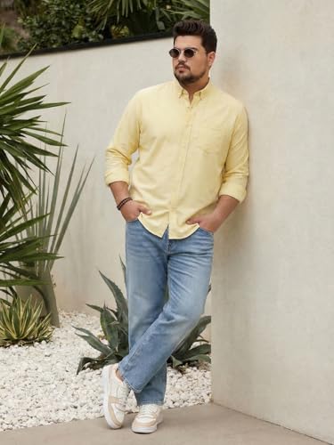 Image of Urbano Plus Men's Cotton Full Sleeve Regular Fit Solid Oxford Shirt with Button-Down Collar