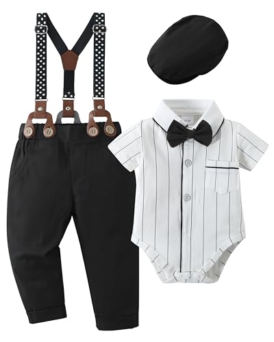 Image of CARETOO Baby Boy Clothes Suit Infant Gentleman Boy Outfits Dress Shirt/Bowtie/Suspender Pants Set 0-18 Months