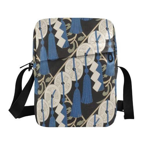 cute messenger bag Small Crossbody Bags For Women Womens Cross Body Purse Adjustable Strap for business business- Japanese Blue Coins