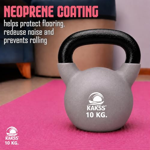 Image of Kakss Half Coating Neoprene Kettlebell (2kg to 40kg)(Proudly Made in India) (10kg, Grey)