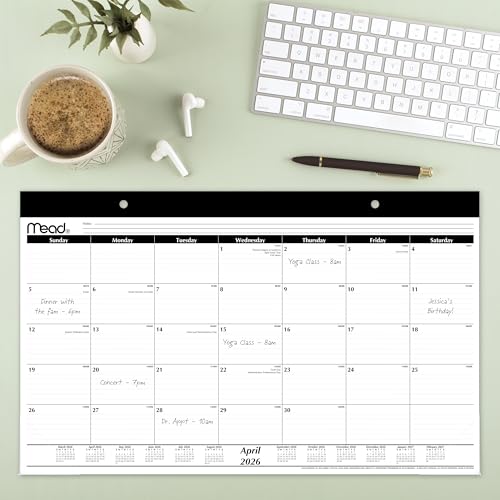 Image of Mead Desk Calendar 2026-2027 Planning Pad, Academic 15-Month April-June, Monthly, 17.75 inch x 11 inch Compact, Ruled Daily Block (CAM82005)