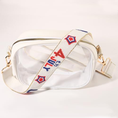Image of Beaded 4th of July Purse Strap USA Purse Strap Replacement Red White and Blue Patriotic Crossbody Shoulder Bag Straps 4th of July Outfits (Style I)