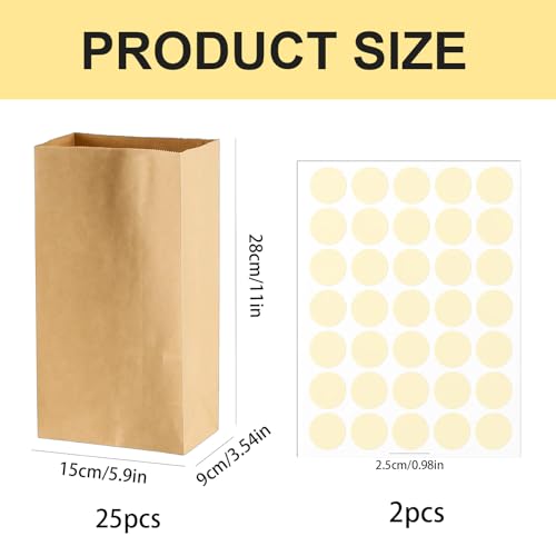 50 Stück Kraftpapier Tüten Mit 70 Aufklebern, 28x15x9cm Papiertüten Groß, Adventskalender Tüten Für Geschenkverpackung, Party, DIY Projekte, Lebensmittelaufbewahrung