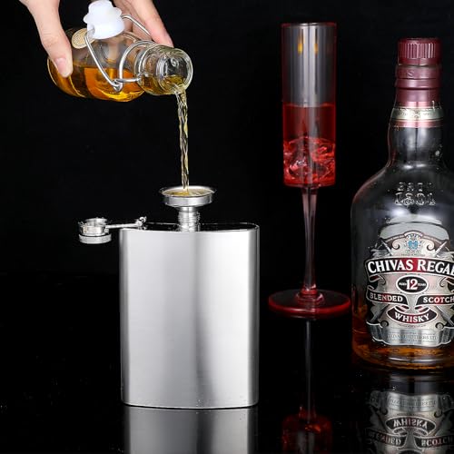 8 Pcs Hip Flasks for Liquor, 8 OZ Stainless Steel Leakproof Thin Flasks with Funnel for Men & Women, Stainless Steel Flask Hip Flask Set for Wedding Party, Groomsman, Bridesmaid, Gift (Silver) - Thumbnail 6