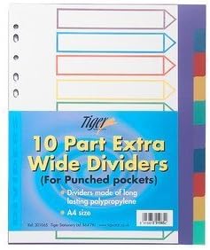 A4 Extra Wide Colour Coded 10 Part Strong Filing Subject Dividers Tabbed Index