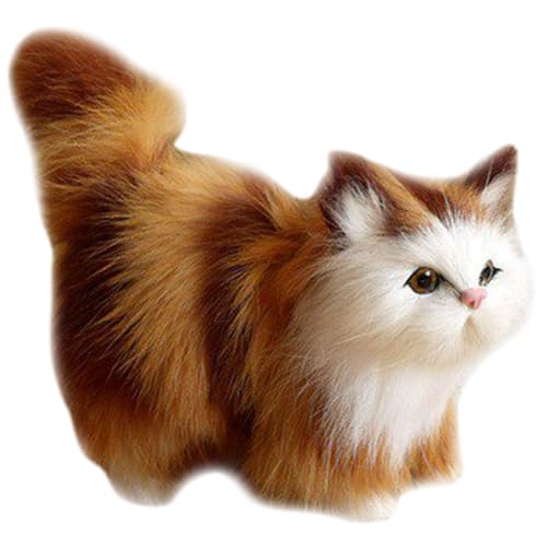 Chat réaliste en peluche jaune objet décoration maison figurines animaux