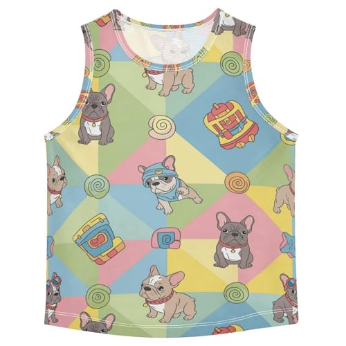 J JOYSAY Colorful Plaid Bulldog Boys Tank Top Sleeveless Muscle Shirts Quick Dry Active Sport Workout Kids T-Shirts 3-15T